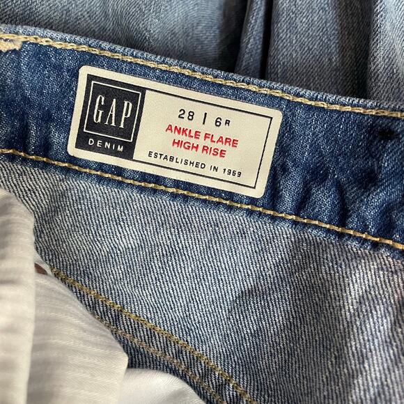 Gap Denim Ankle Flare High Rise Cropped Distressed Stretch Light Jeans 28 6 - Picture 12 of 16